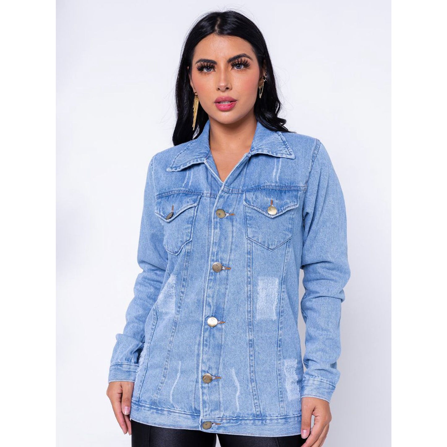 Jaqueta Feminina Jeans Longa