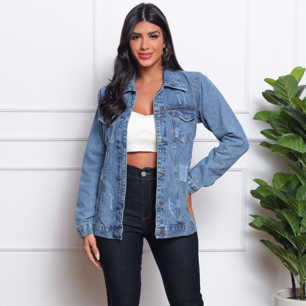 Jaqueta Feminina Jeans Longa